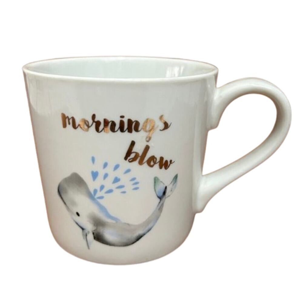 CHARMING CHARLIE Mornings Blow Whale Mug Nautical Blue Water Spout Coffee Cup
